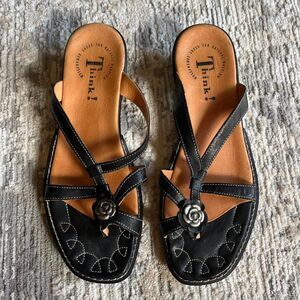 Y2K Think! Shoes flip flop sandals small heel and flower detail EUR 40 US 9